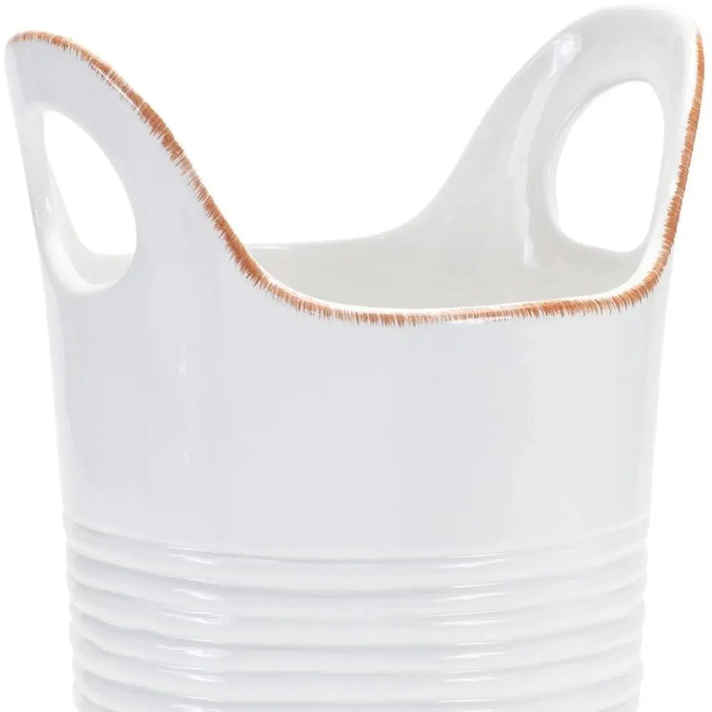 Set of Two White And Beige Round Ceramic Table Vase - NOBLE HOME INTERIORS