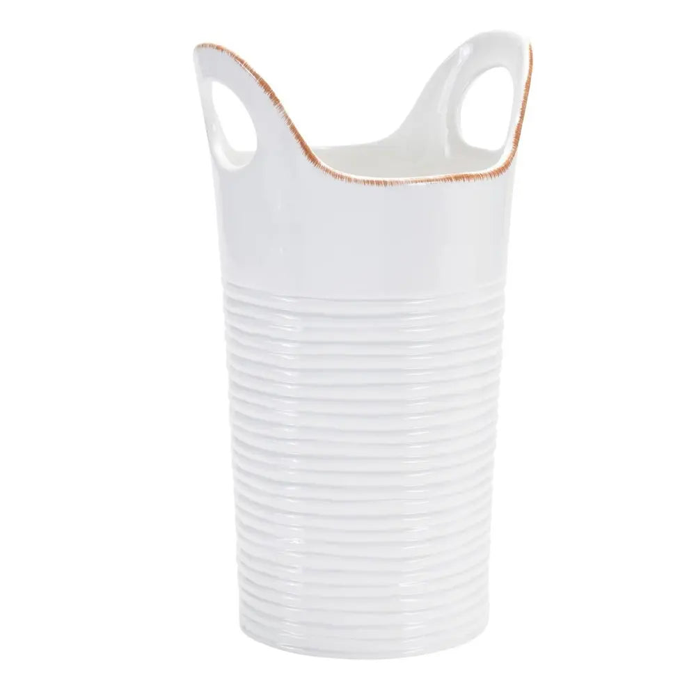 Set of Two White And Beige Round Ceramic Table Vase - NOBLE HOME INTERIORS