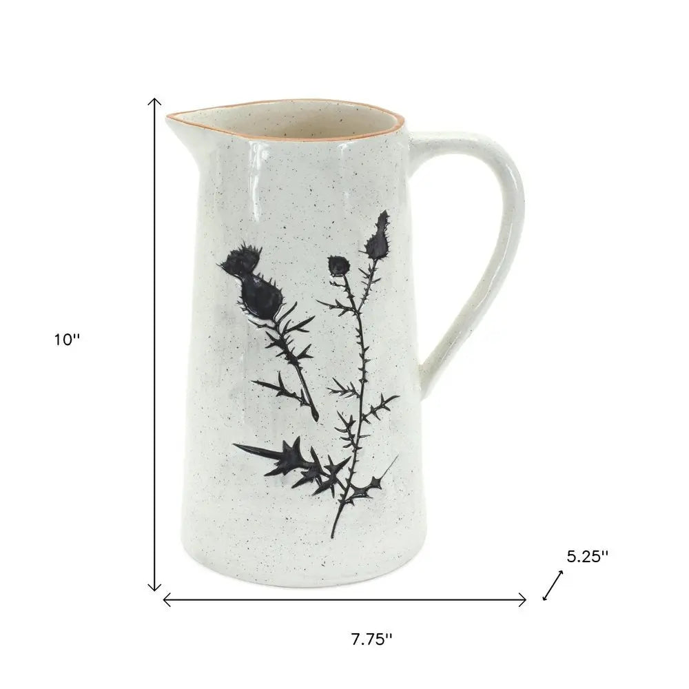 Set of Two White And Black Floral Round Ceramic Jar - NOBLE HOME INTERIORS