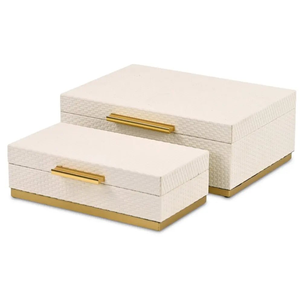 Set of Two White And Gold Nesting Decorative Storage Boxes With Lids - NOBLE HOME INTERIORS