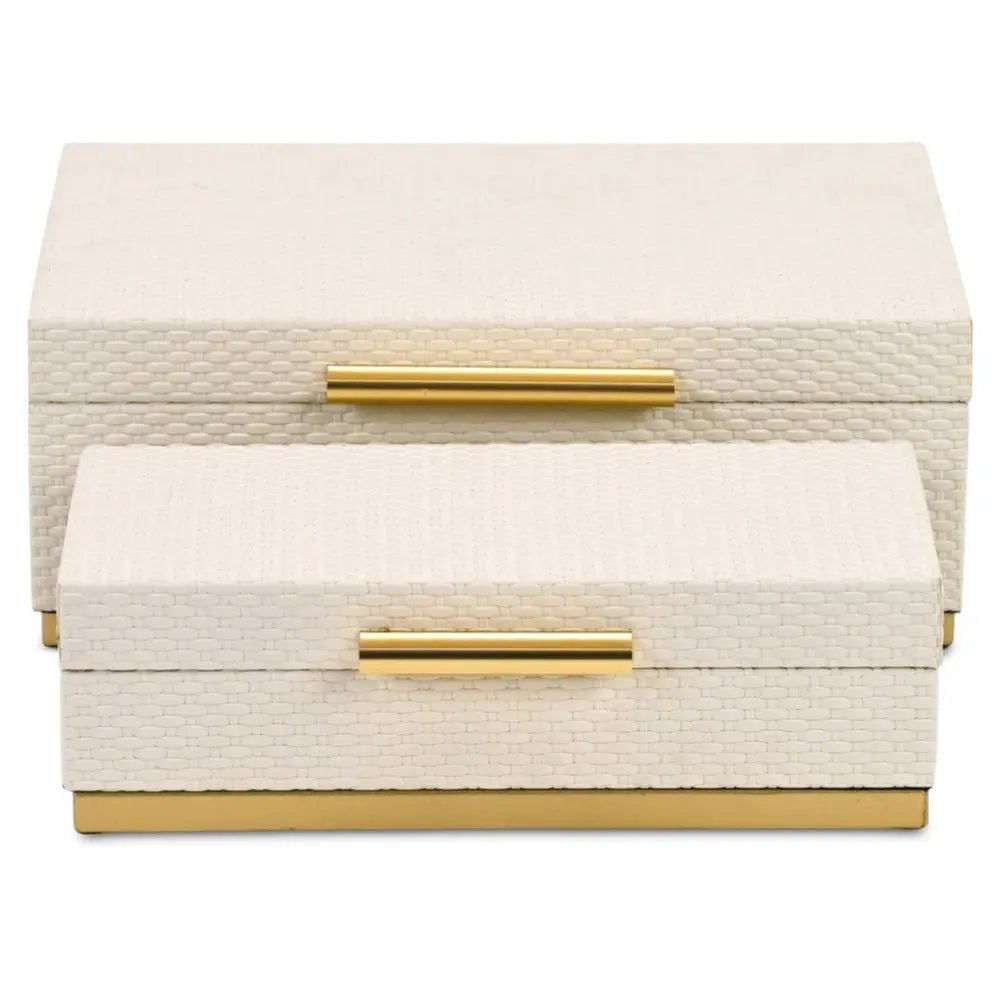 Set of Two White And Gold Nesting Decorative Storage Boxes With Lids - NOBLE HOME INTERIORS