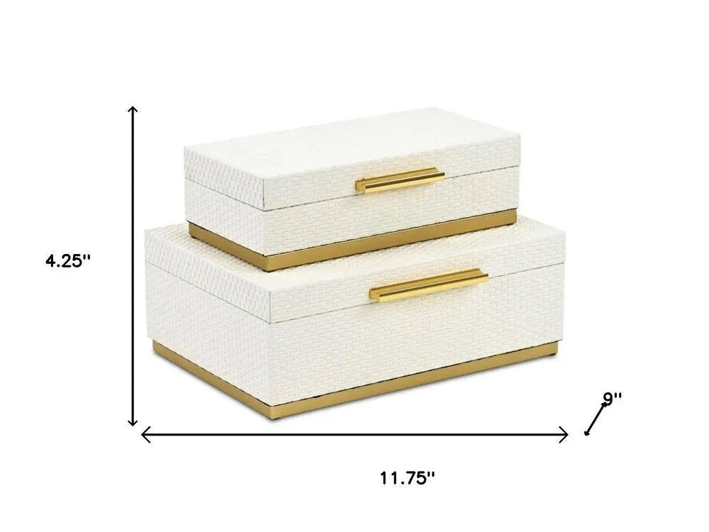 Set of Two White And Gold Nesting Decorative Storage Boxes With Lids - NOBLE HOME INTERIORS
