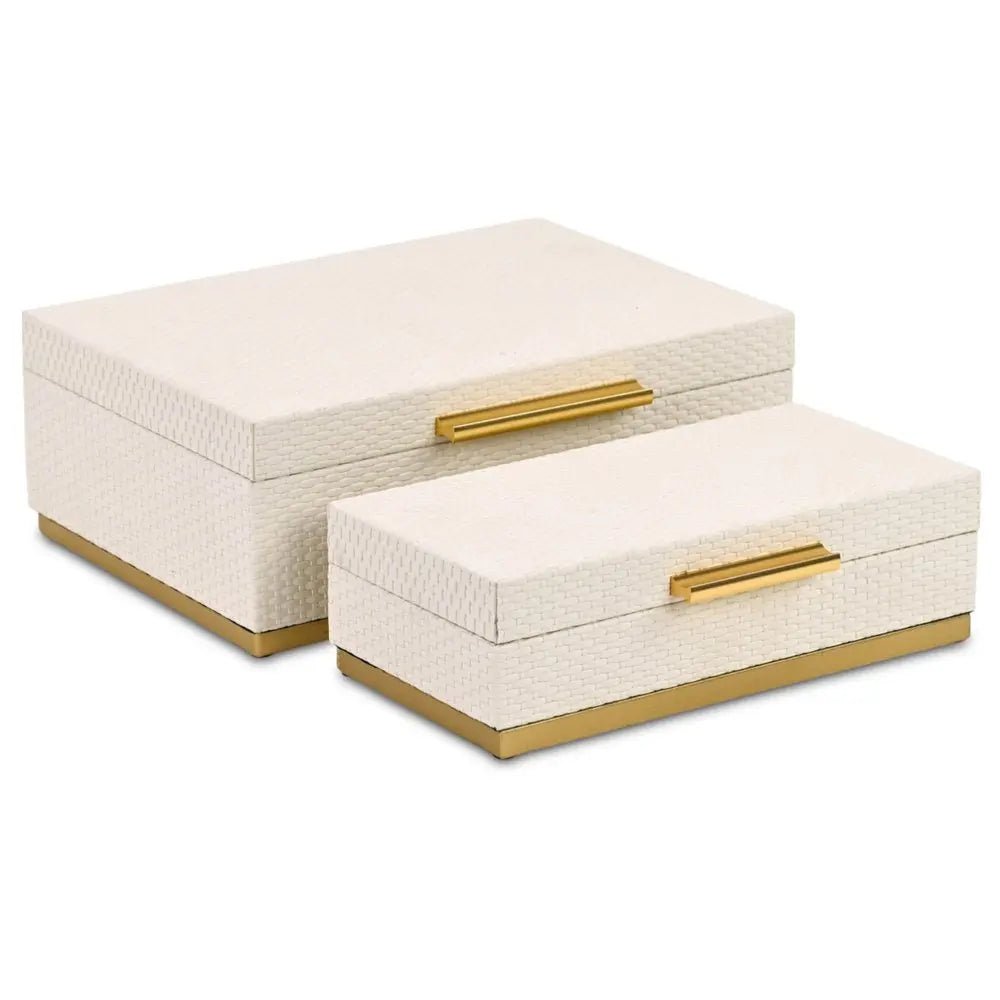 Set of Two White And Gold Nesting Decorative Storage Boxes With Lids - NOBLE HOME INTERIORS