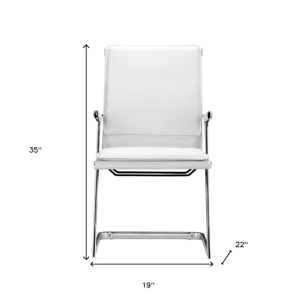 Set of Two White and Silver Faux Leather Conference Office Chair - NOBLE HOME INTERIORS