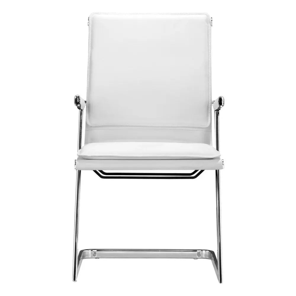 Set of Two White and Silver Faux Leather Conference Office Chair - NOBLE HOME INTERIORS