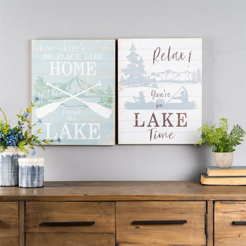 Set of Two White Black And Blue Trees, Lake Lake Wood Framed Art - NOBLE HOME INTERIORS