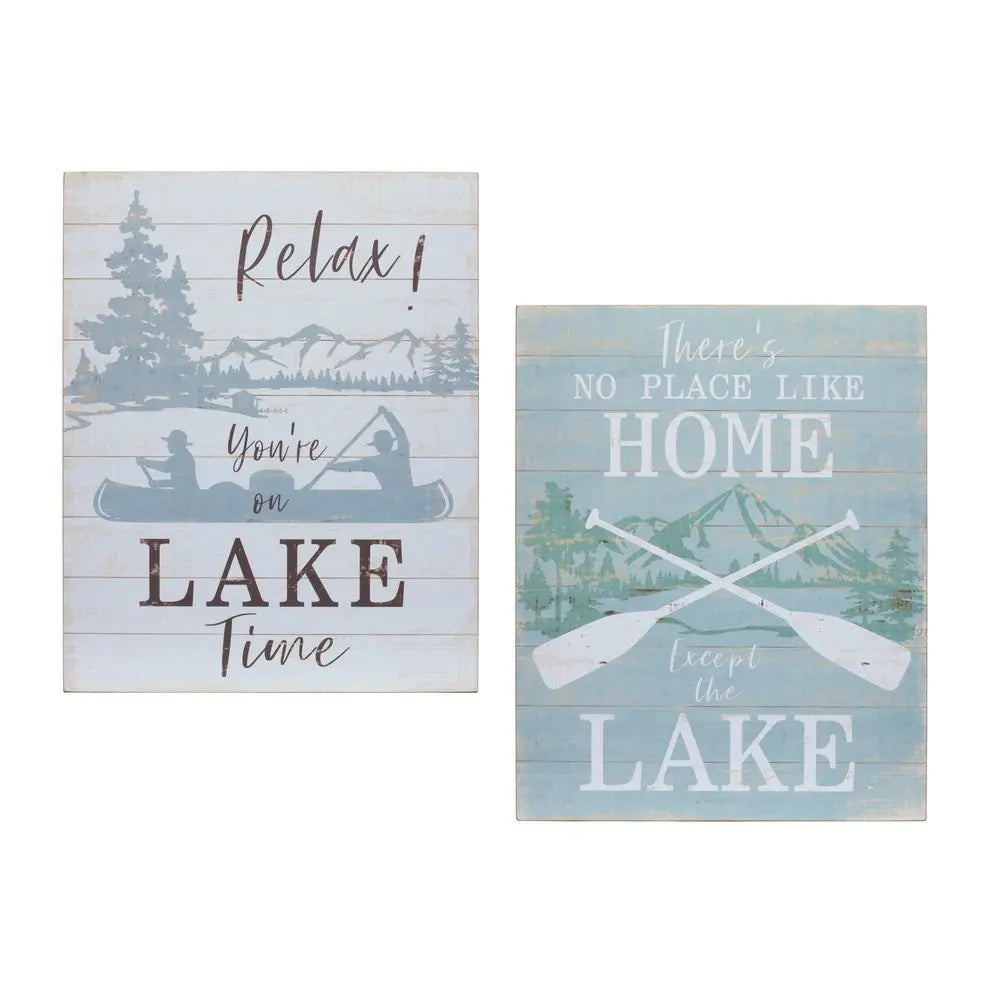 Set of Two White Black And Blue Trees, Lake Lake Wood Framed Art - NOBLE HOME INTERIORS