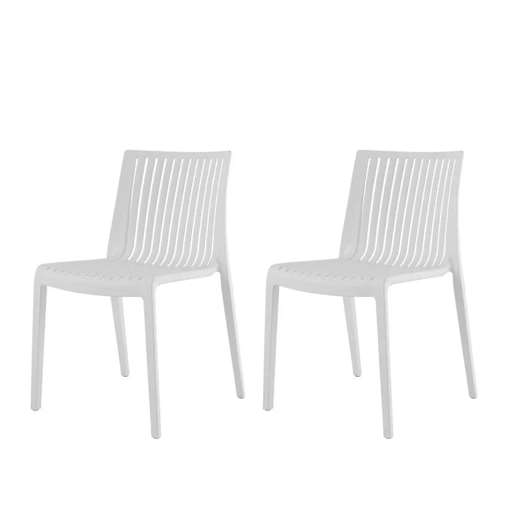 Set of Two White Heavy Duty Plastic Outdoor Stacking Accent Chairs - NOBLE HOME INTERIORS