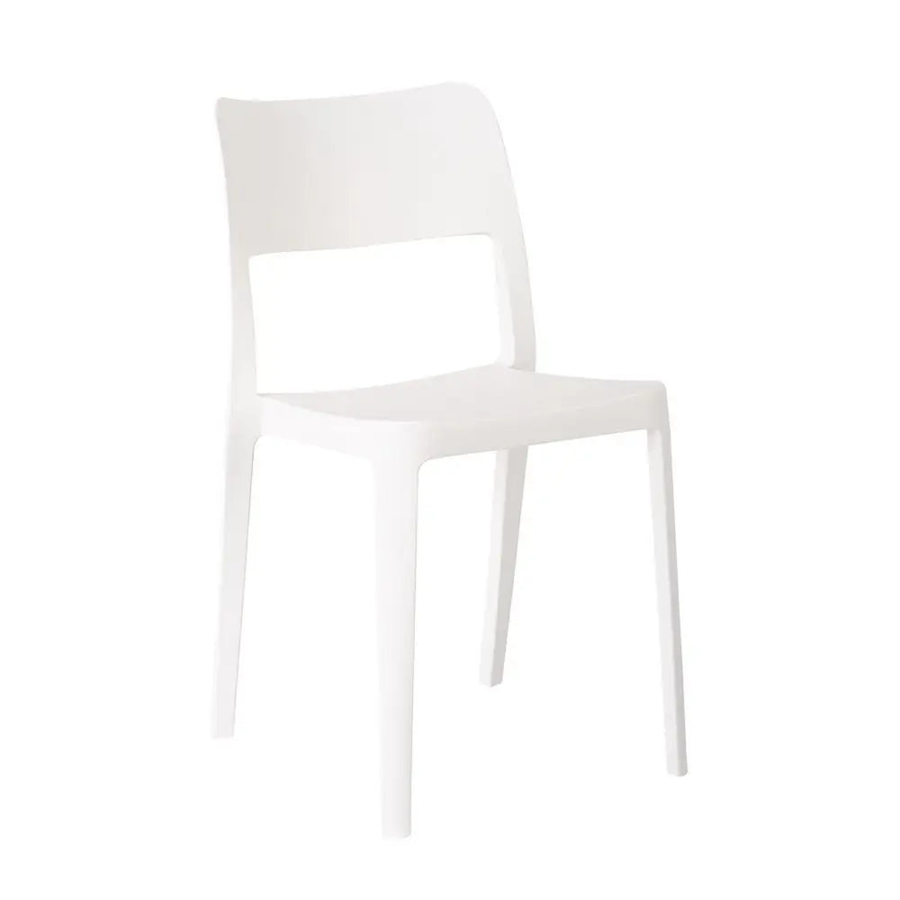 Set of Two White Heavy Duty Plastic Outdoor Stacking Accent Chairs - NOBLE HOME INTERIORS