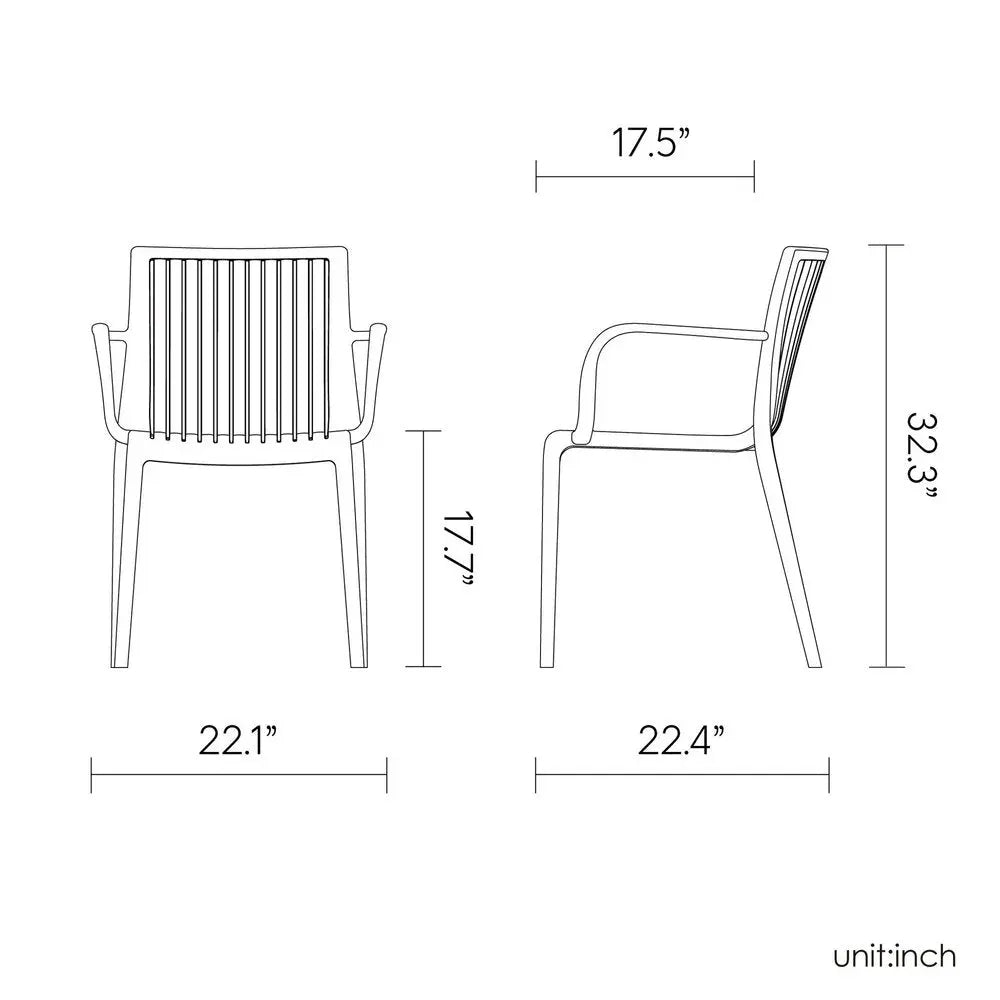 Set of Two White Heavy Duty Plastic Outdoor Stacking Arm Chairs - NOBLE HOME INTERIORS