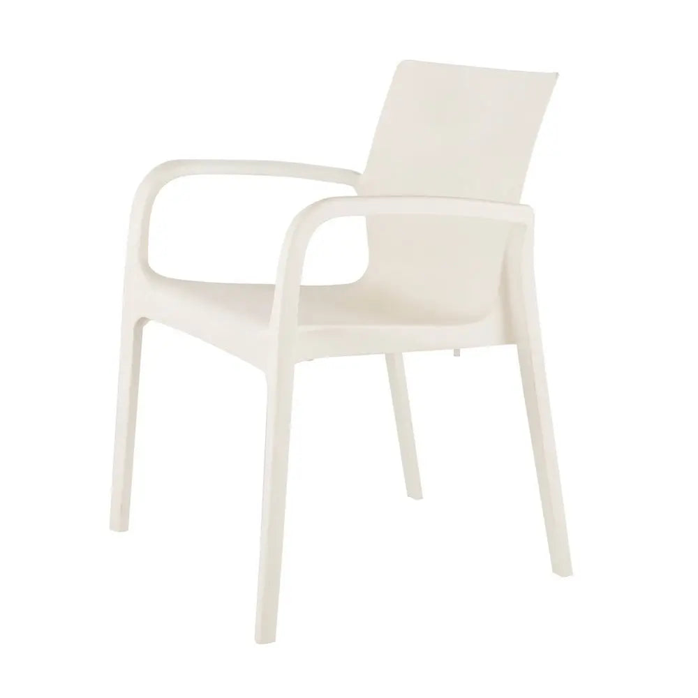Set of Two White Heavy Duty Plastic Outdoor Stacking Dining Chairs - NOBLE HOME INTERIORS