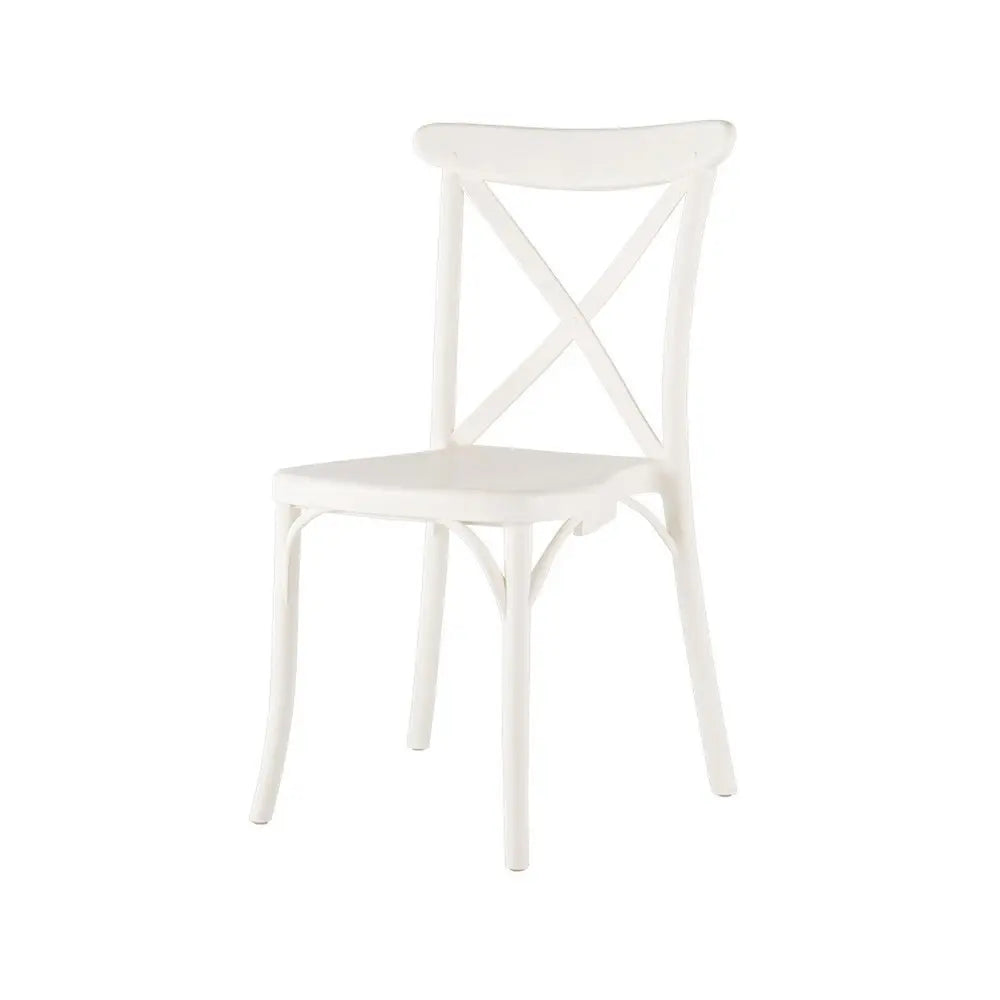 Set of Two White Heavy Duty Plastic Outdoor Stacking Dining Chairs - NOBLE HOME INTERIORS