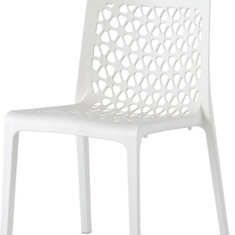 Set of Two White Heavy Duty Plastic Outdoor Stacking Dining Chairs - NOBLE HOME INTERIORS