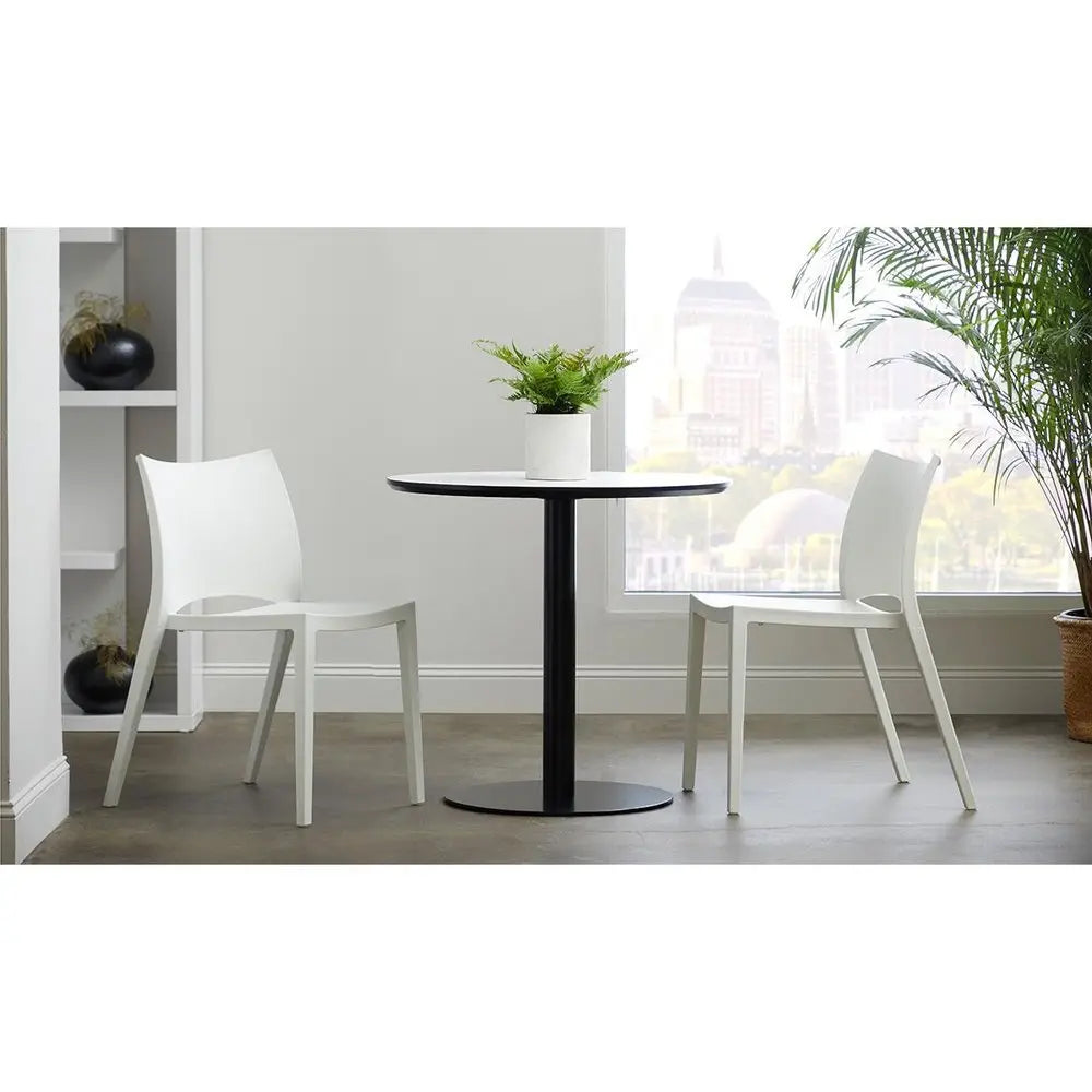 Set of Two White Heavy Duty Plastic Outdoor Stacking Dining Chairs - NOBLE HOME INTERIORS