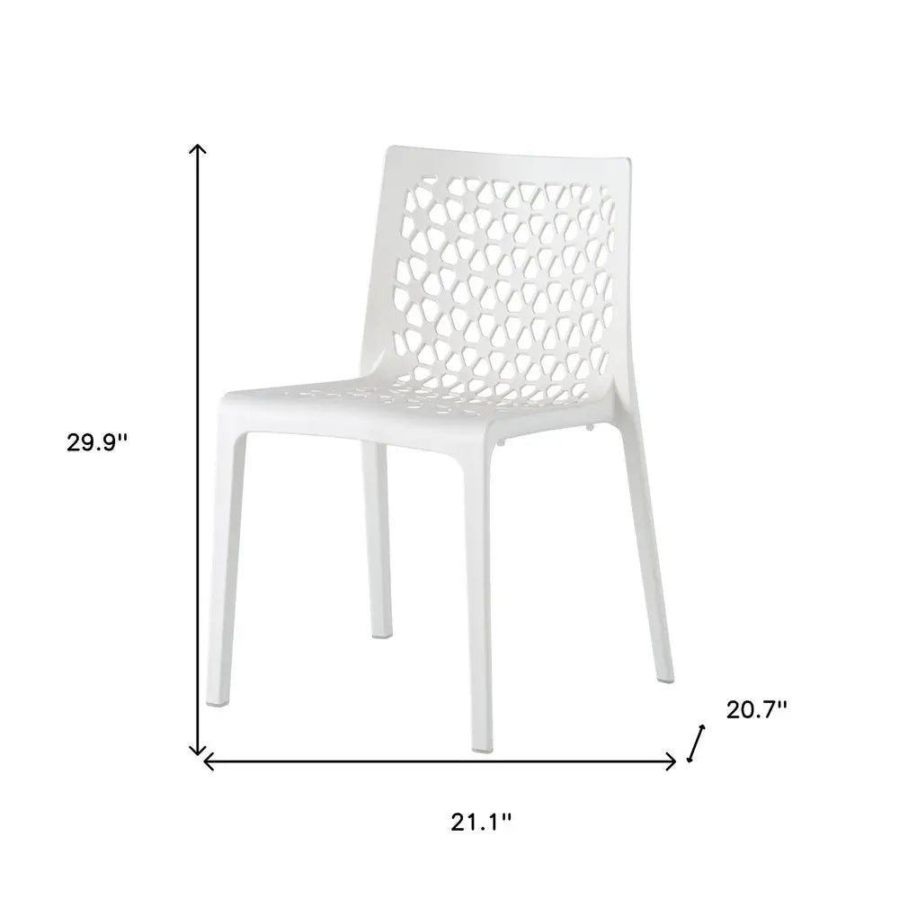 Set of Two White Heavy Duty Plastic Outdoor Stacking Dining Chairs - NOBLE HOME INTERIORS