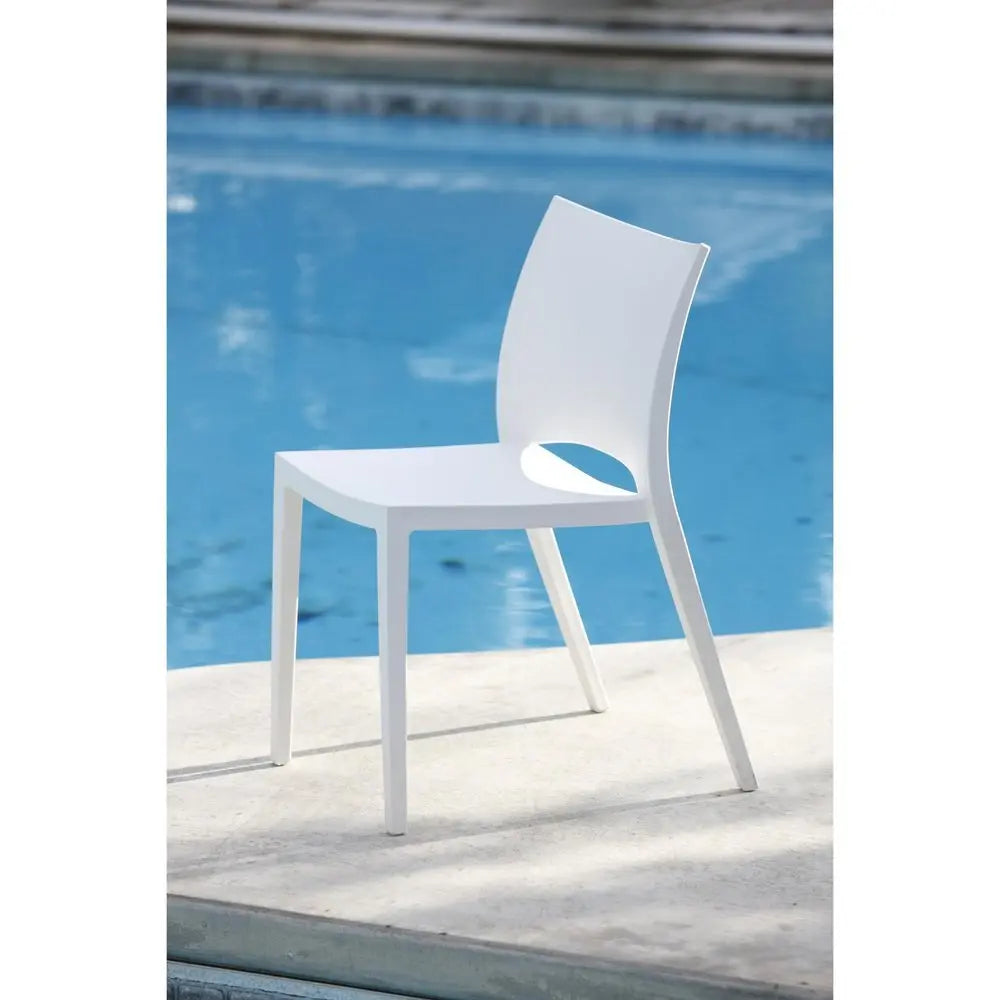Set of Two White Heavy Duty Plastic Outdoor Stacking Dining Chairs - NOBLE HOME INTERIORS