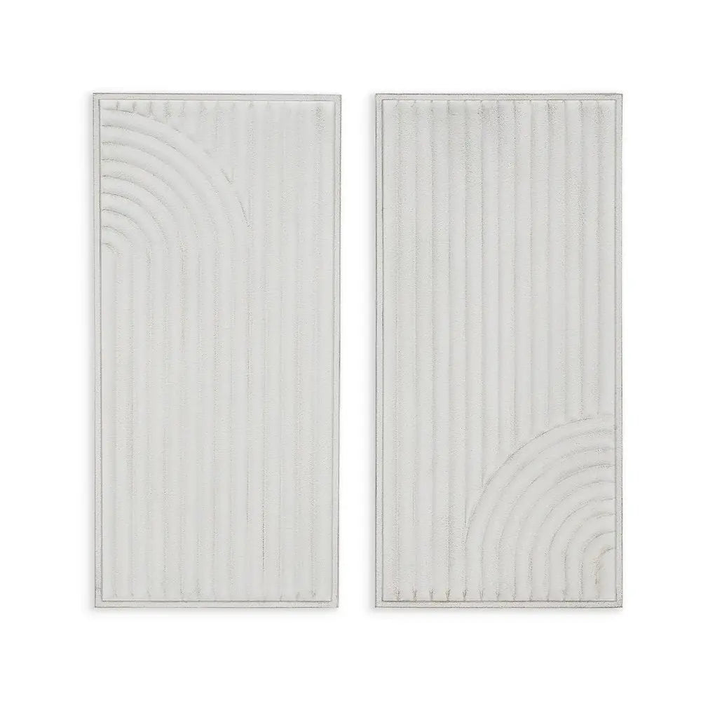 Set of Two White Metal Abstract Hanging Dimensional Sculptures - NOBLE HOME INTERIORS