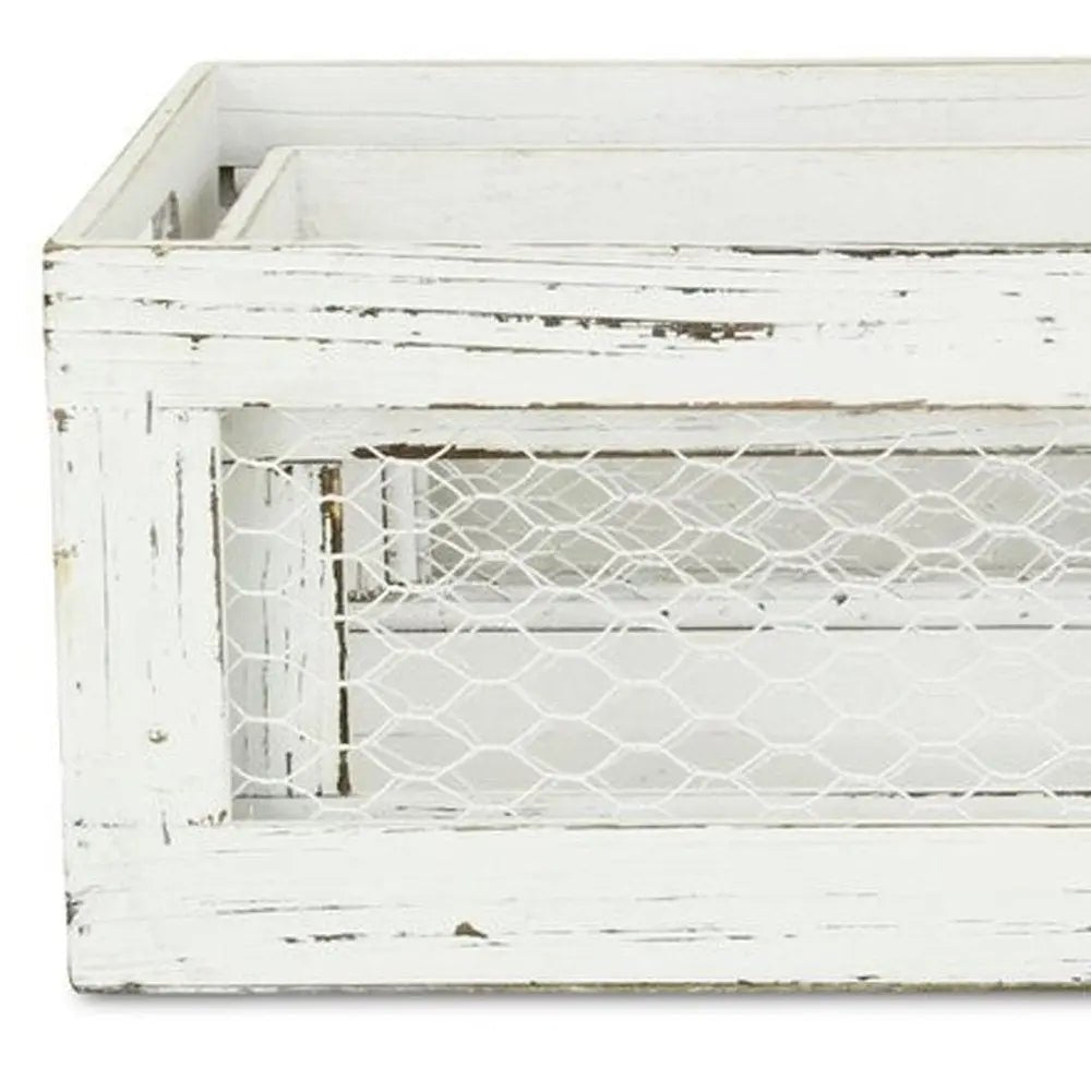 Set of Two White Solid Wood Crate - NOBLE HOME INTERIORS