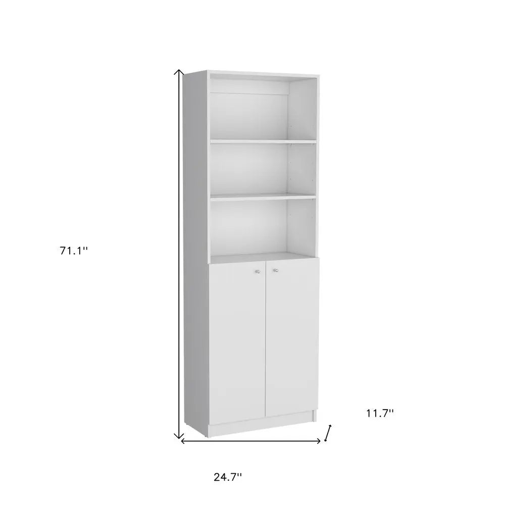 Set of Two White Wood Five Tier Modular Bookcase with Two Doors - NOBLE HOME INTERIORS