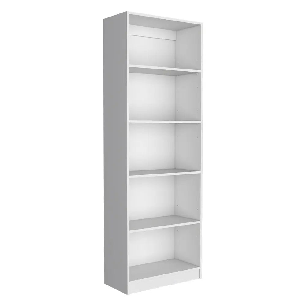 Set of Two White Wood Five Tier Modular Bookcase with Two Doors - NOBLE HOME INTERIORS