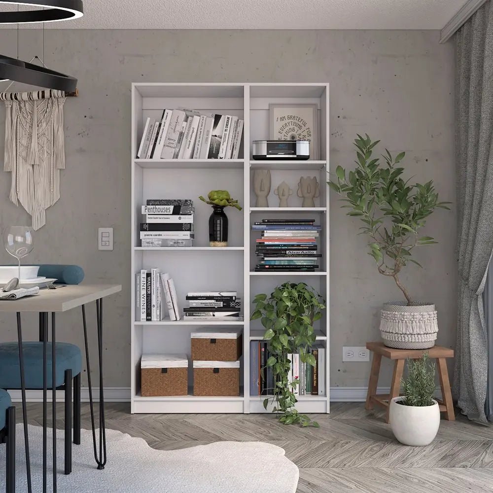 Set of Two White Wood Nine Tier Modular Bookcase - NOBLE HOME INTERIORS