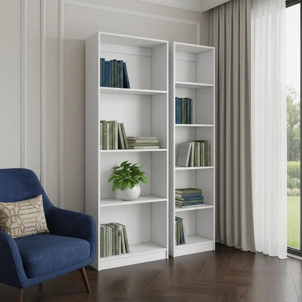 Set of Two White Wood Nine Tier Modular Bookcase - NOBLE HOME INTERIORS