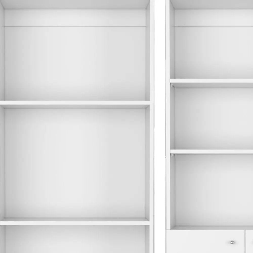 Set of Two White Wood Seven Tier Modular Bookcase with Two Doors - NOBLE HOME INTERIORS