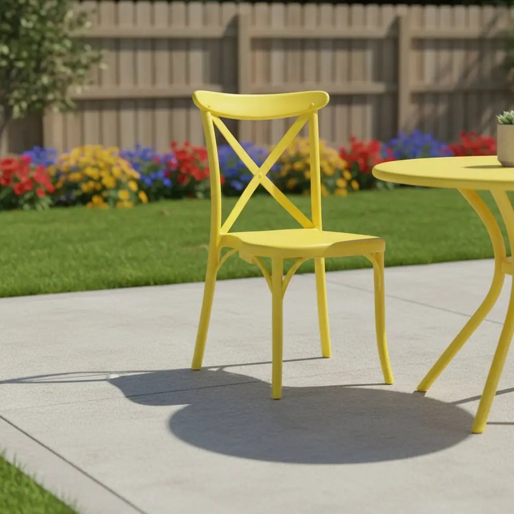 Set of Two Yellow Heavy Duty Plastic Outdoor Dining Chairs - NOBLE HOME INTERIORS