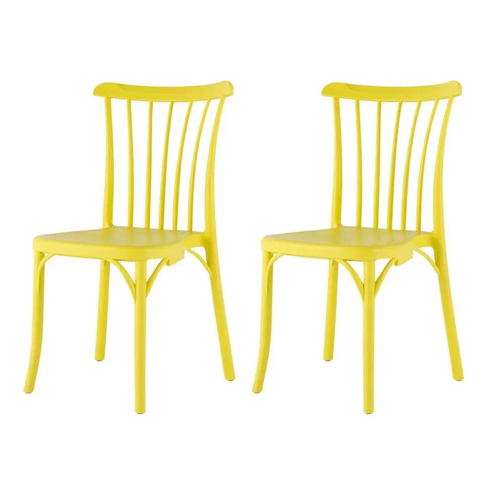 Set of Two Yellow Heavy Duty Plastic Outdoor Stacking Dining Chairs - NOBLE HOME INTERIORS