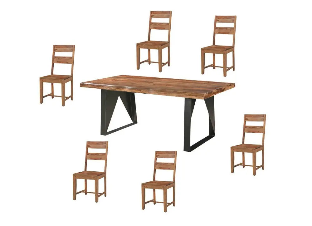 Seven Piece Brown and Black Solid Wood Dining Set with Six Chairs - NOVA HOME FURNITURE