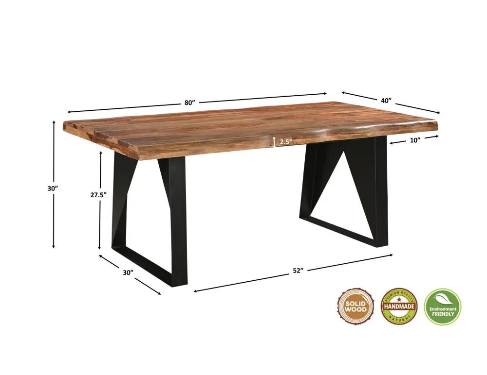 Seven Piece Brown and Black Solid Wood Dining Set with Six Chairs and One Bench - NOBLE HOME INTERIORS