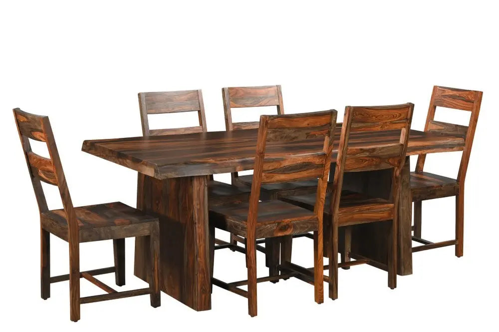 Seven Piece Brown Solid Wood Dining Set with Six Chairs - NOVA HOME FURNITURE