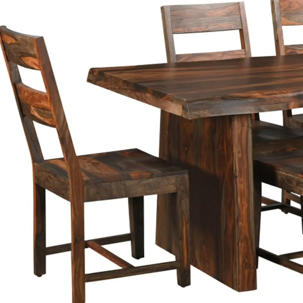 Seven Piece Brown Solid Wood Dining Set with Six Chairs - NOVA HOME FURNITURE