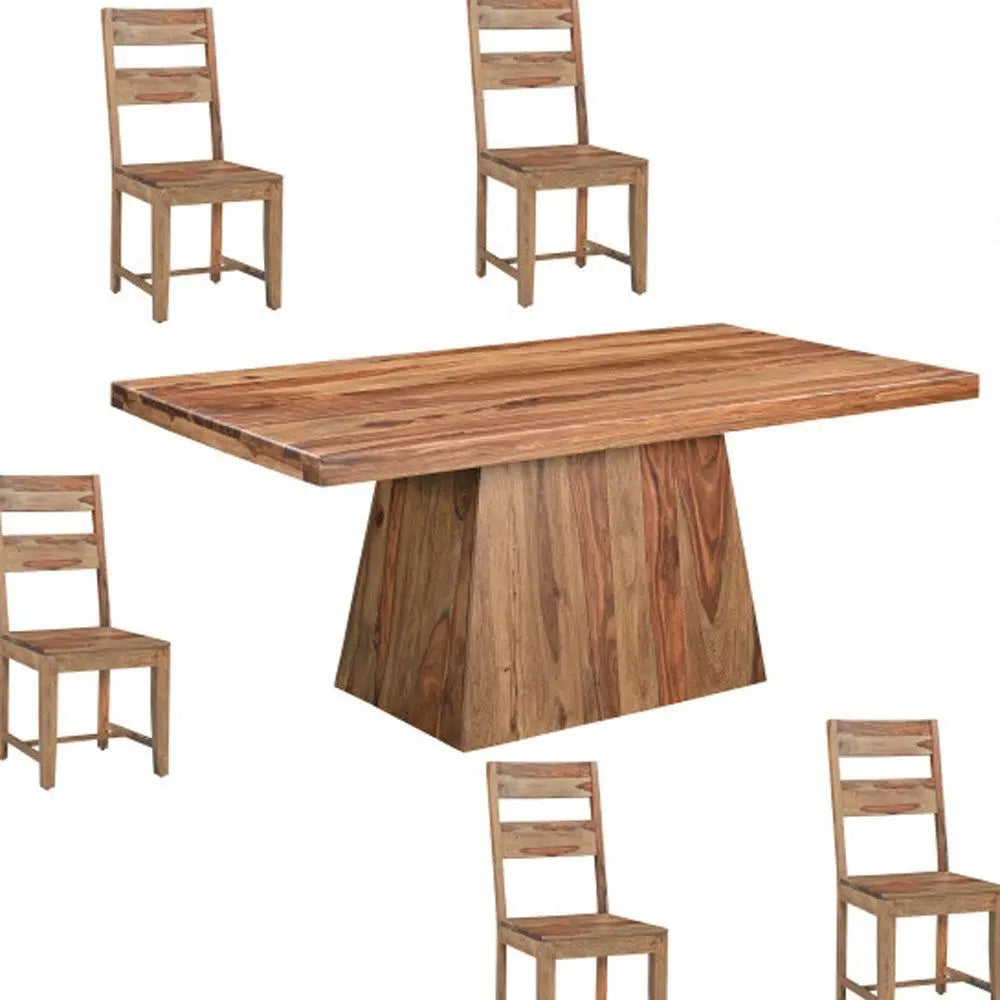 Seven Piece Brown Solid Wood Dining Set with Six Chairs - NOVA HOME FURNITURE