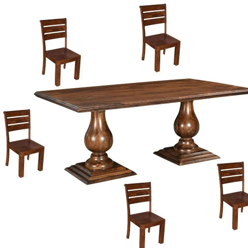 Seven Piece Brown Solid Wood Dining Set with Six Chairs - NOVA HOME FURNITURE