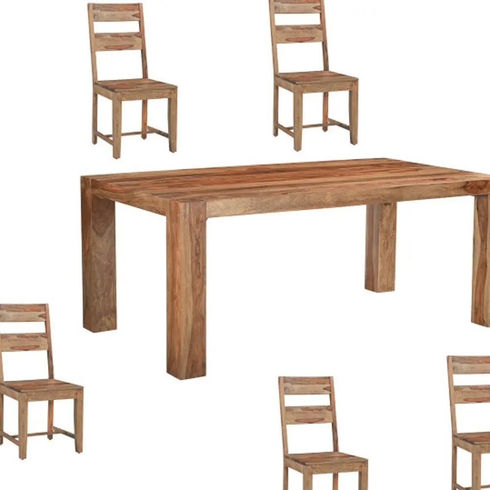 Seven Piece Brown Solid Wood Dining Set with Six Chairs - NOVA HOME FURNITURE