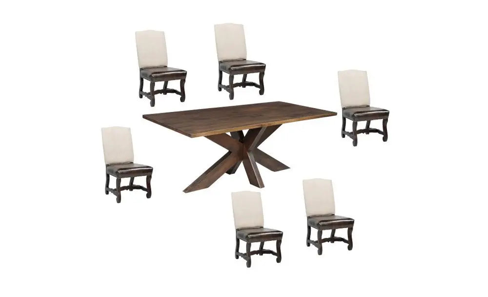 Seven Piece Brown Solid Wood Dining Set with Six Chairs - NOVA HOME FURNITURE