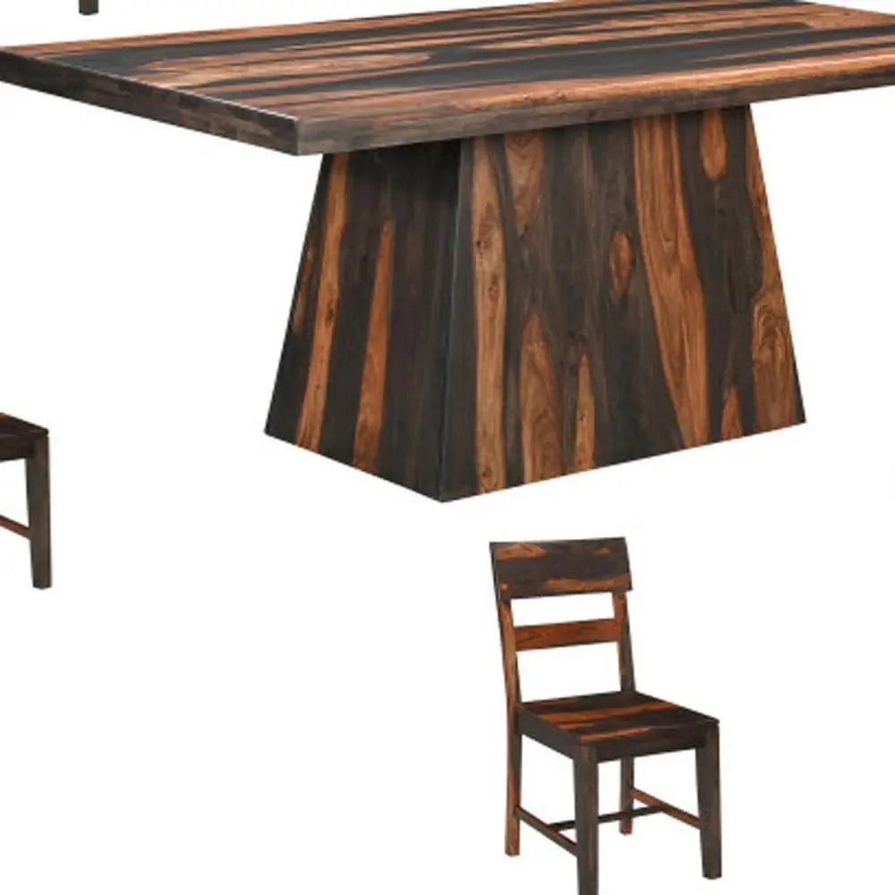 Seven Piece Brown Solid Wood Dining Set with Six Chairs - NOVA HOME FURNITURE