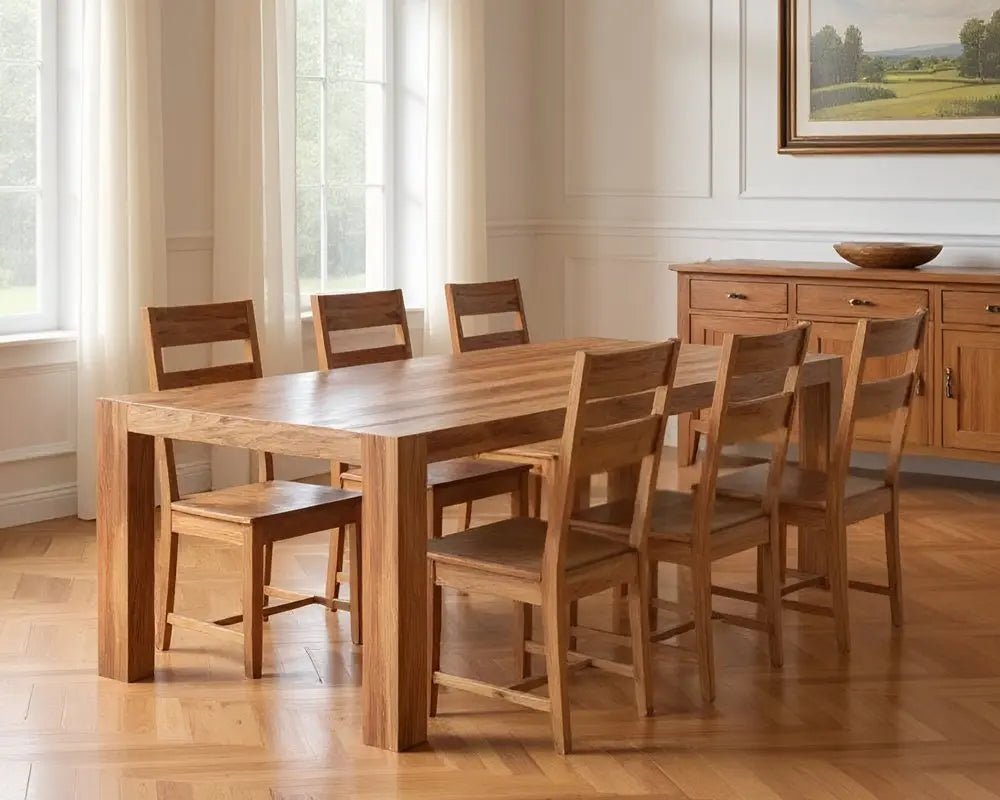 Seven Piece Brown Solid Wood Dining Set with Six Chairs - NOVA HOME FURNITURE