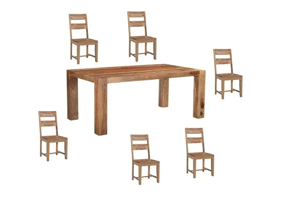 Seven Piece Brown Solid Wood Dining Set with Six Chairs - NOVA HOME FURNITURE