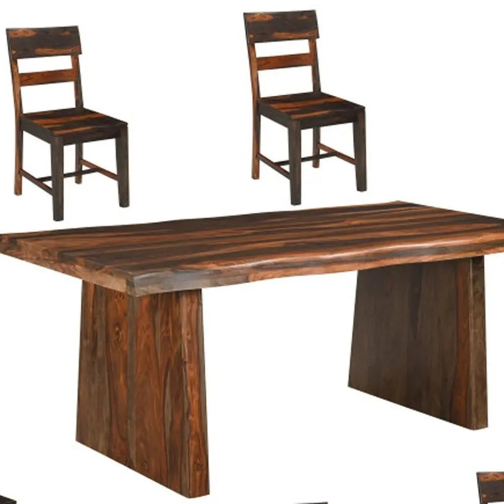 Seven Piece Brown Solid Wood Dining Set with Six Chairs and One Bench - NOVA HOME FURNITURE