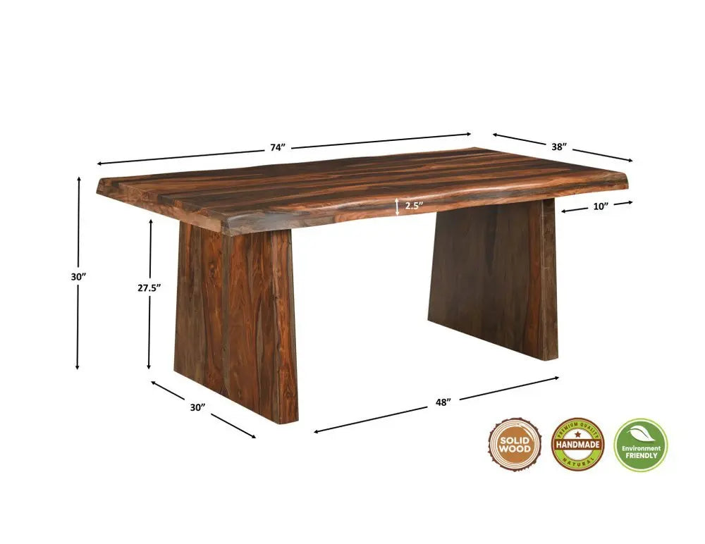 Seven Piece Brown Solid Wood Dining Set with Six Chairs and One Bench - NOVA HOME FURNITURE