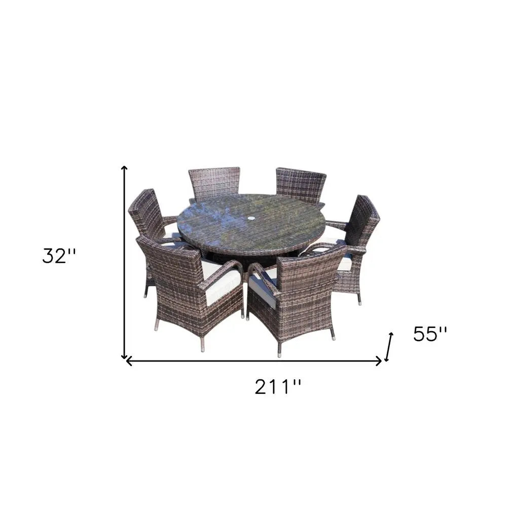 Seven Piece Clear and Gray Round Glass Dining Set - NOBLE HOME INTERIORS