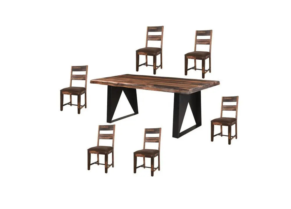 Seven Piece Dark Brown and Black Solid Wood Dining Set with Six Chairs - NOVA HOME FURNITURE