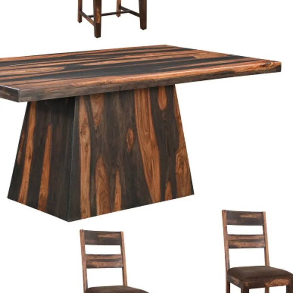 Seven Piece Dark Brown Solid Wood Dining Set with Six Chairs - NOVA HOME FURNITURE
