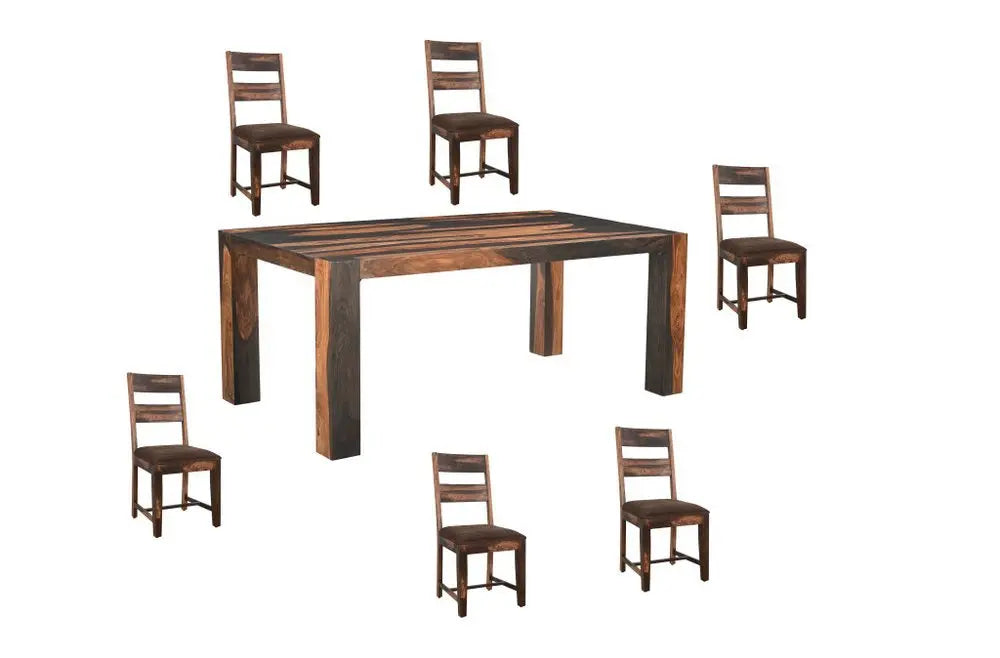 Seven Piece Dark Brown Solid Wood Dining Set with Six Chairs - NOVA HOME FURNITURE
