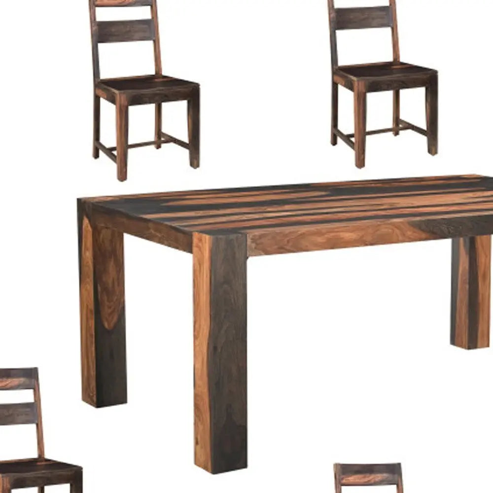 Seven Piece Dark Brown Solid Wood Dining Set with Six Chairs - NOVA HOME FURNITURE