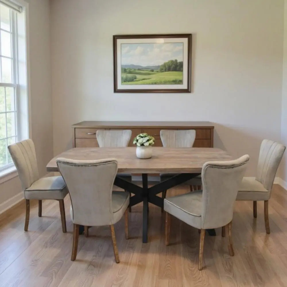 Seven Piece Gray and Black Solid Wood Dining Set with Six Chairs - NOVA HOME FURNITURE