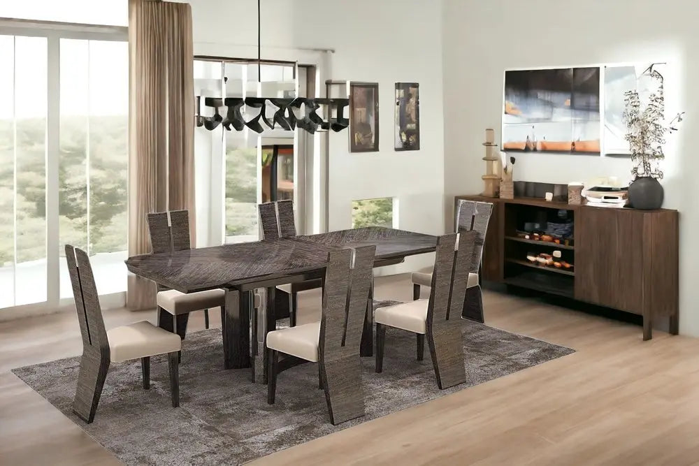 Seven Piece Gray Dining Set with Six Chairs - NOVA HOME FURNITURE