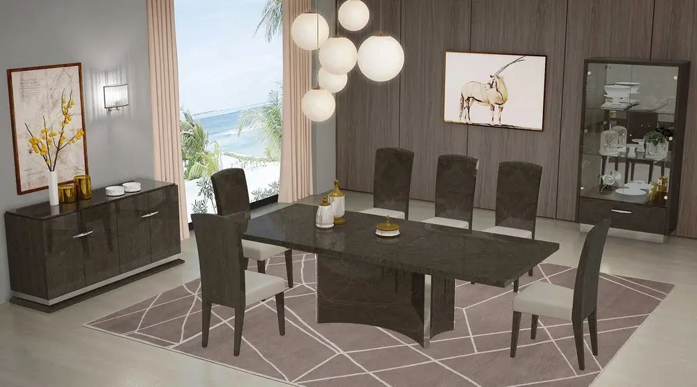 Seven Piece Gray Solid Wood Dining Set with Six Chairs - NOVA HOME FURNITURE
